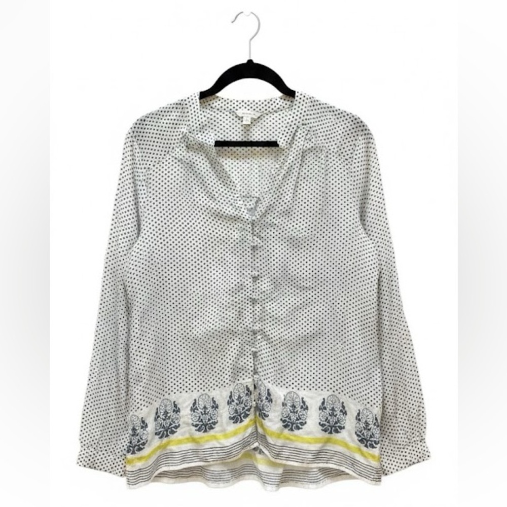 2/$30 - Lucky Brand Boho Blue and White Polka Dot Blouse